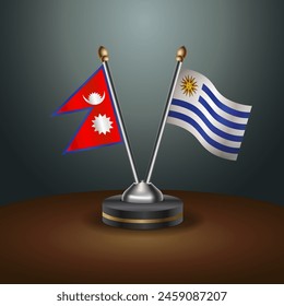 Nepal and Uruguay table flags relation with gradient backgrund. Vector Illustration