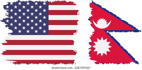 Nepal and USA grunge flags connection, vector