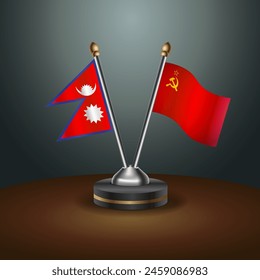 Nepal and USSR table flags relation with gradient backgrund. Vector Illustration