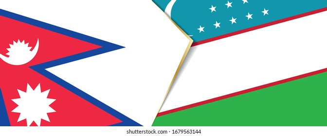 Nepal and Uzbekistan flags, two vector flags symbol of relationship or confrontation.