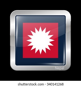 Nepal Variant Flag. Metallic Icon Square Shape. This is File from the Collection Flags of Asia