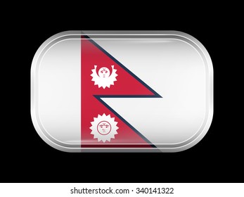 Nepal Variant Flag. Rectangular Shape with Rounded Corners. This Flag is One of a Series of Glass Buttons