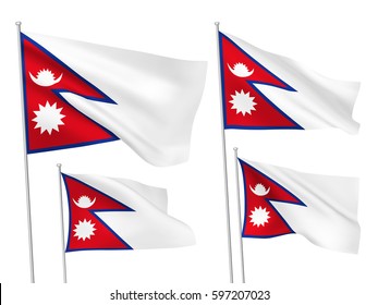 Nepal vector flags set. 5 wavy 3D cloth pennants fluttering on the wind. EPS 8 created using gradient meshes isolated on white background. Five fabric flagstaff design elements from world collection