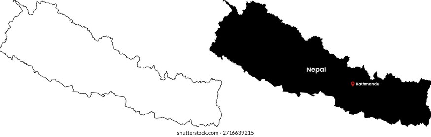 Nepal Vektor Karte Silhouette. Nepal Info Grafische Karte zeigt die geographische Grenze des Landes.