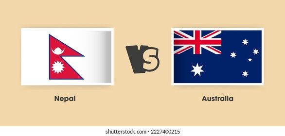 Nepal vs Australia flags placed side by side. Creative stylish national flags of Nepal vs Australia with background