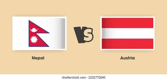 Nepal vs Austria flags placed side by side. Creative stylish national flags of Nepal vs Austria with background