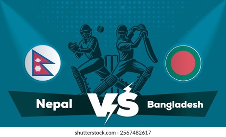 Nepal VS Bangladesh Match , Bangladesh Vs Nepal cricket match , Cricket match concept with creative illustration.eps