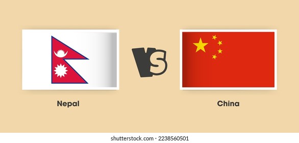 Nepal vs China flags placed side by side. Creative stylish national flags of Nepal vs China with background
