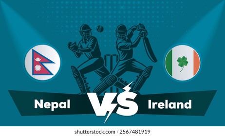 Nepal VS Ireland Match , Ireland Vs Nepal cricket match , Cricket match concept with creative illustration.eps