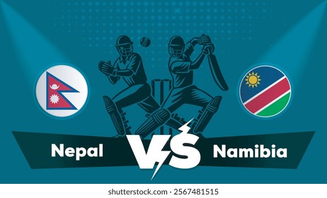 Nepal VS Namibia Match , Namibia Vs Nepal cricket match , Cricket match concept with creative illustration.eps