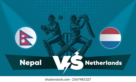 Nepal VS Netherlands , Netherlands Vs Nepal cricket match , Cricket match concept with creative illustration.eps