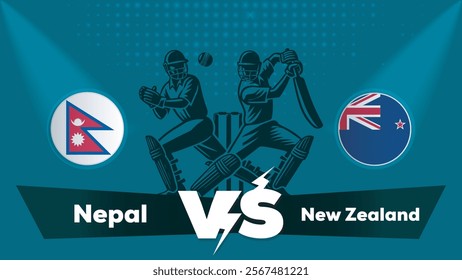 Nepal VS New Zealand Match , New Zealand Vs Nepal  cricket match , Cricket match concept with creative illustration.eps