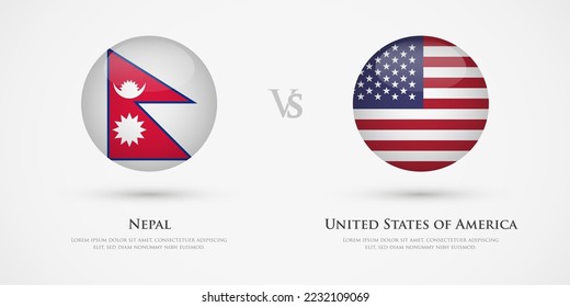 Nepal vs United States of America country flags template. The concept for game, competition, relations, friendship, cooperation, versus.
