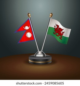 Nepal and Wales table flags relation with gradient backgrund. Vector Illustration
