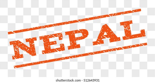 Nepal watermark stamp. Text caption between parallel lines with grunge design style. Rubber seal stamp with scratched texture. Vector orange color ink imprint on a chess transparent background.