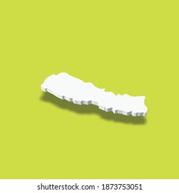 Nepal - white 3D silhouette map of country area with dropped shadow on green background. Simple flat vector illustration.