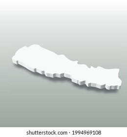 Nepal - mapa blanco de silueta 3D de la zona del país con sombra caída sobre fondo gris. Ilustración vectorial plana simple