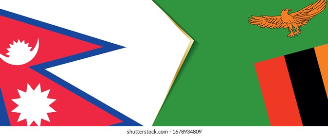 Die Flaggen Nepals und Sambias, zwei Vektorillustrationen Flaggen, sind Symbol für Beziehung oder Konfrontation.
