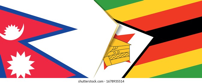 Nepal and Zimbabwe flags, two vector flags symbol of relationship or confrontation.