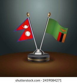 Nepal and Zimbabwe table flags relation with gradient backgrund. Vector Illustration