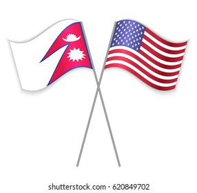 Nepalese and American crossed flags. Nepal combined with United States of America isolated on white. Language learning, international business or travel concept.