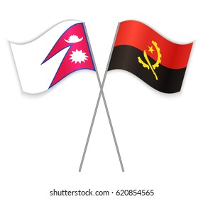 Nepalese and Angolan crossed flags. Nepal combined with Angola isolated on white. Language learning, international business or travel concept.
