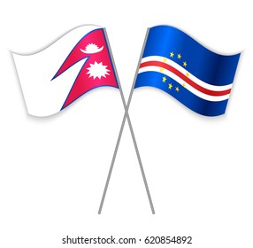 Nepalese and Cabo Verdean crossed flags. Nepal combined with Cabo Verde isolated on white. Language learning, international business or travel concept.