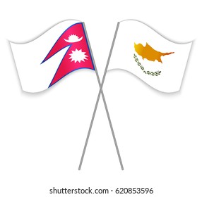 Nepalese and Cypriot crossed flags. Nepal combined with Cyprus isolated on white. Language learning, international business or travel concept.