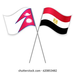 Nepalese and Egyptian crossed flags. Nepal combined with Egypt isolated on white. Language learning, international business or travel concept.