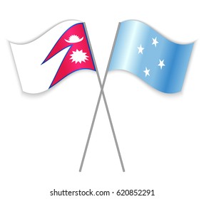 Nepalese and Micronesian crossed flags. Nepal combined with Micronesia isolated on white. Language learning, international business or travel concept.