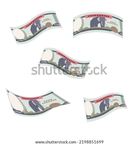 Nepalese Rupee Vector Illustration. Nepal money set bundle banknotes. Falling, flying money  1000 NPR. Flat style. Isolated on white background. Simple minimal design.