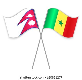 Nepalese and Senegalese crossed flags. Nepal combined with Senegal isolated on white. Language learning, international business or travel concept.