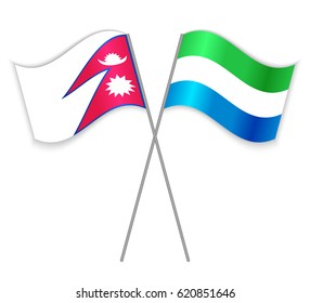 Nepalese and Sierra Leonean crossed flags. Nepal combined with Sierra Leone isolated on white. Language learning, international business or travel concept.