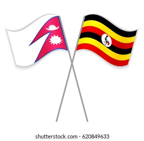 Nepalese and Ugandan crossed flags. Nepal combined with Uganda isolated on white. Language learning, international business or travel concept.