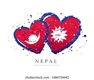 Nepali flag in the form of three hearts. Vector illustration on a white background. Brush strokes are drawn by hand. Independence Day of Nepal.