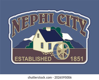 Nephi City on a blue background