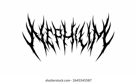 Vetor de tipografia nefilim estilo de fonte de metal escuro simétrico e intenso para t-shirt impressão vestuário, adesivo, cartaz, logotipo e muito mais