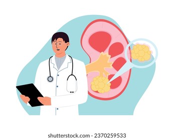 Nephrology specialist doctor, kidney health care, disease prevention, medicine vector illustration.