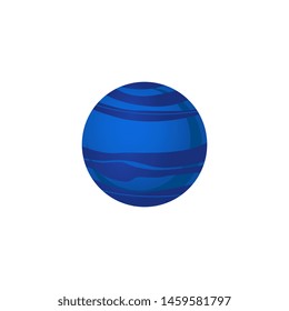 Neptune blue planet of solar system in flat style isolated on white background. Vector illustration of sphere celestial body for outer space exploration and astronomy infographic concept.