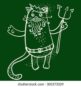 Neptune cat drawn on chalkboard vector illustration