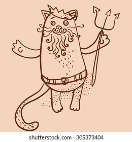 Neptune cat outline vector illustration