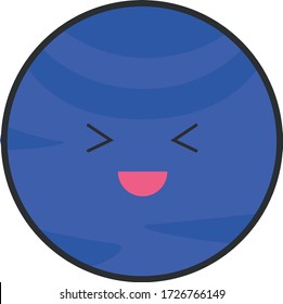 Neptune funny cartoon Icon. Planet of the Solar System. Sticker Vector Illustration. Flat Style.