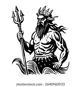 Neptune god illustration in vintage style