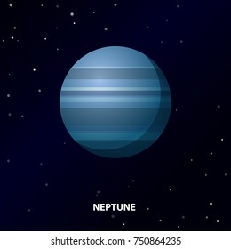 Neptune Icon on Space Background. Planet of the Solar System. Vector Illustration. Flat Style. Graphic Design for Education Classes, Study Books, Planetarium, Flayers, Banners, Posters, Cards.