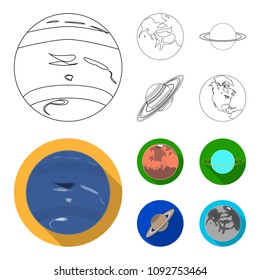 Neptune, Mars, Saturn, Uranus of the Solar System. Planets set collection icons in outline,flat style vector symbol stock illustration web.