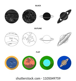 Neptune, Mars, Saturn, Uranus of the Solar System. Planets set collection icons in black,flat,outline style vector symbol stock illustration web.