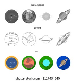 Neptune, Mars, Saturn, Uranus of the Solar System. Planets set collection icons in flat,outline,monochrome style vector symbol stock illustration web.