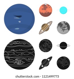 Neptune, Mars, Saturn, Uranus of the Solar System. Planets set collection icons in cartoon,black style vector symbol stock illustration web.