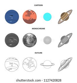 Neptune, Mars, Saturn, Uranus of the Solar System. Planets set collection icons in cartoon,outline,monochrome style vector symbol stock illustration web.
