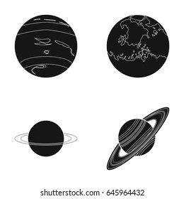 Neptune, Mars, Saturn, Uranus of the Solar System. Planets set collection icons in black style vector symbol stock illustration web.